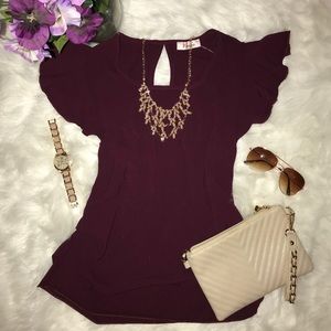 CASUAL TOP:  Burgundy Top w/ ruffled sleeves - NWT